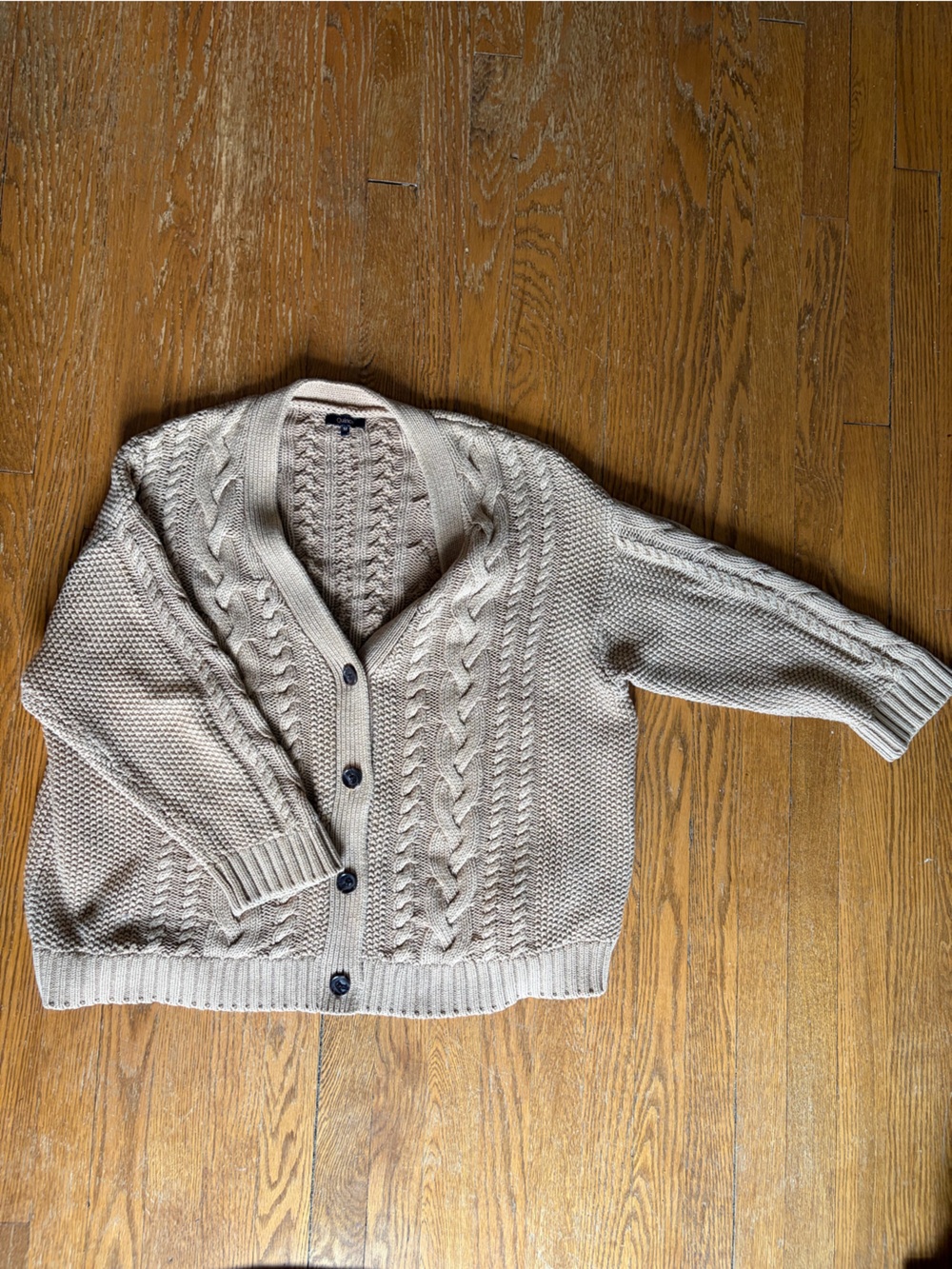 Quince 100% Organic Cotton Oversized Cable Cardigan Camel Size Medium